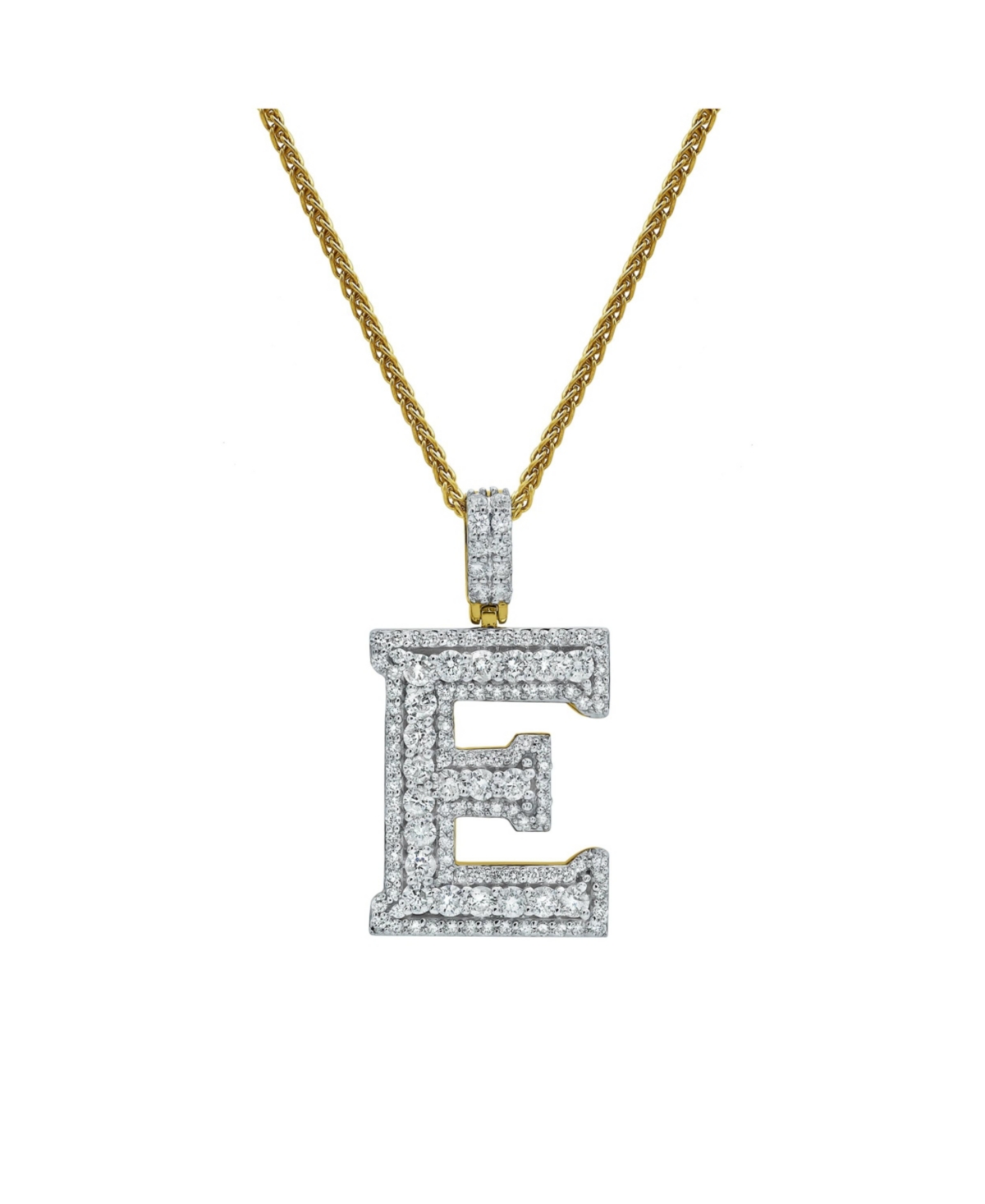 Letter E Natural Round Cut Diamond Pendant (2.4 cttw) in 14k Yellow Gold for Women & Men - Yellow