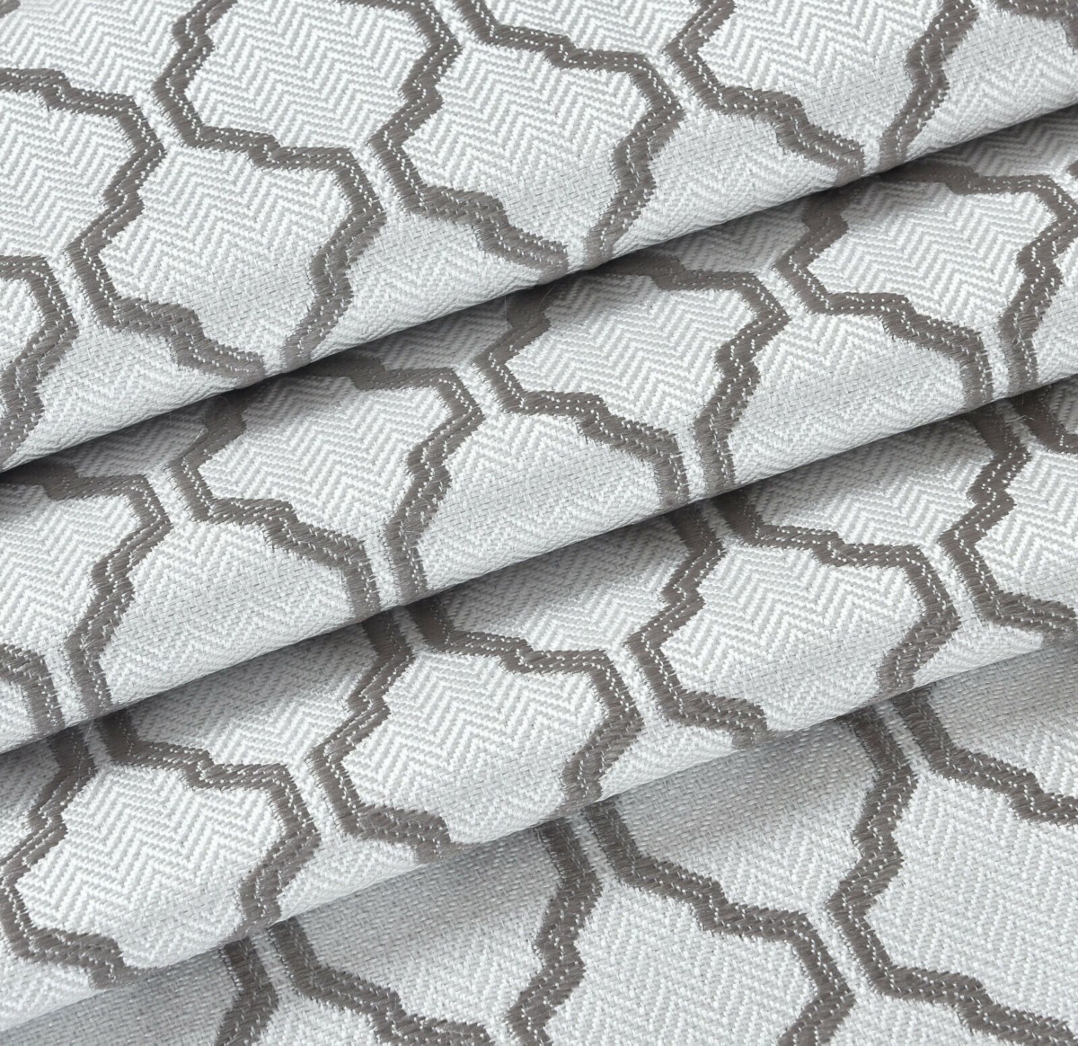 Kate Aurora White & Gray Moroccan Geometric Kitchen Curtain Tier & Valance Set