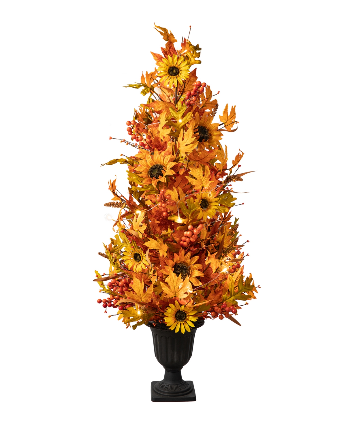 48"H Fall Lighted Maple Leaf and Sunflower Urn Porch Tree with Timer - Multi