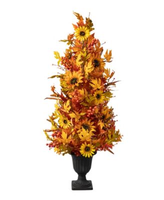 48"H Fall Lighted Maple Leaf and Sunflower Urn Porch Tree with Timer