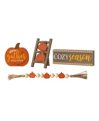 10.75"L Set of 4 Fall Wooden Word Signs Tiered Tray Table D&eacute;cor