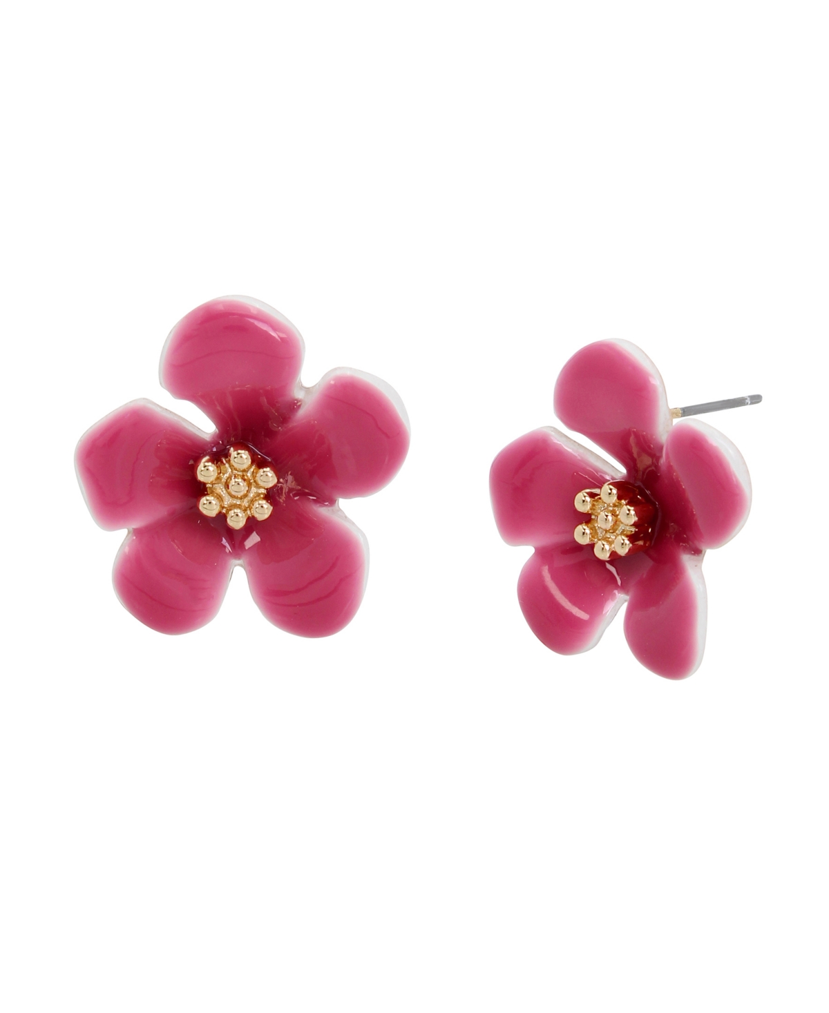 Enamel Tropical Flower Stud Earrings - Fuchsia