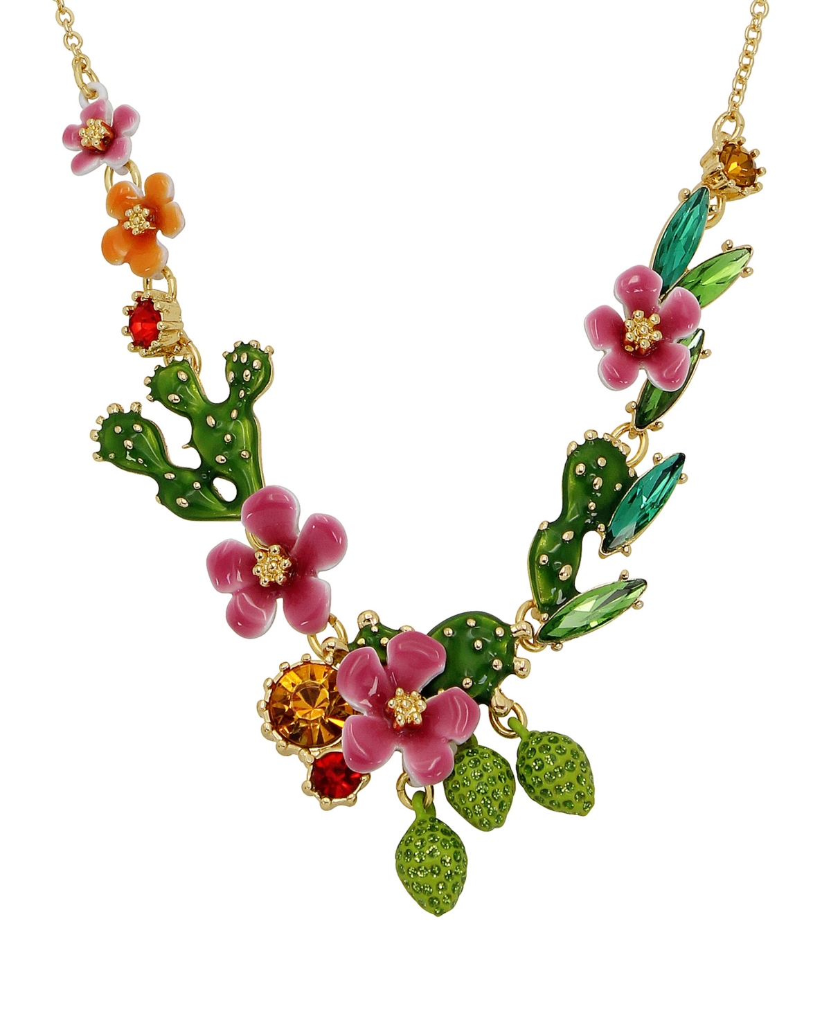 Shop Betsey Johnson Faux Stone Tropical Flower Bib Necklace In Multi