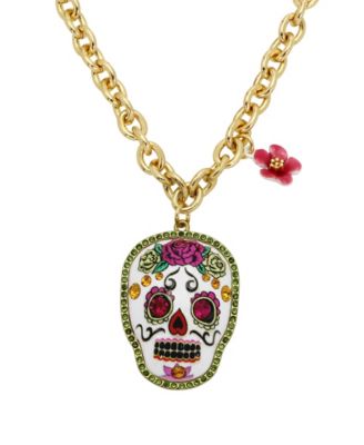 Faux Stone Sugar Skull Pendant Necklace