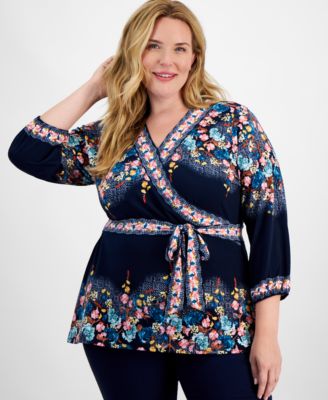 JM Collection - Plus Size Camille Faux-Wrap Top