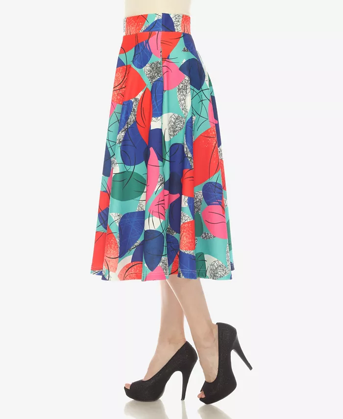 Women's Leaf Print Vintage Flared Midi Skirt - thumbnail 6