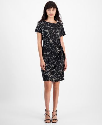 Robbie Bee Petite Printed Faux-Wrap Jersey Dress - Macy's