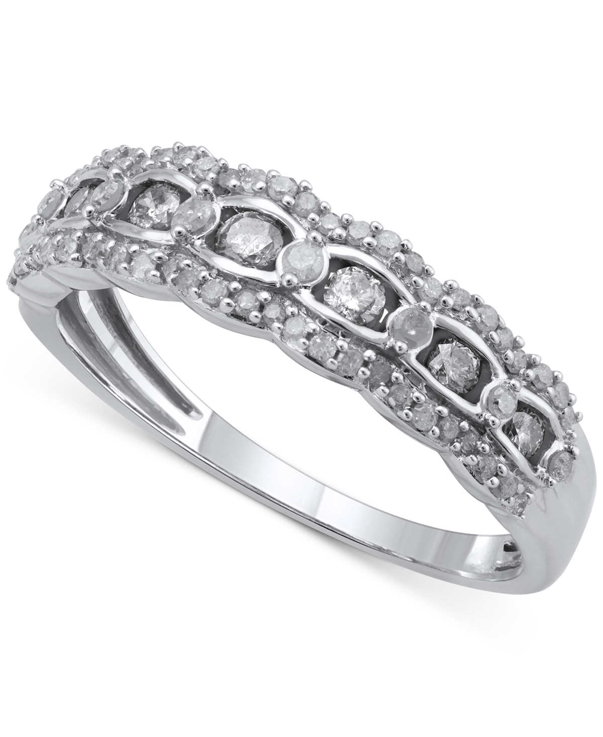 Macy's Diamond Scalloped Edge Band (1/2 Ct. T.w.) In 14k White Gold In White Gold