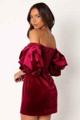 Womens Dali Off Shoulder Velvet Mini Dress
