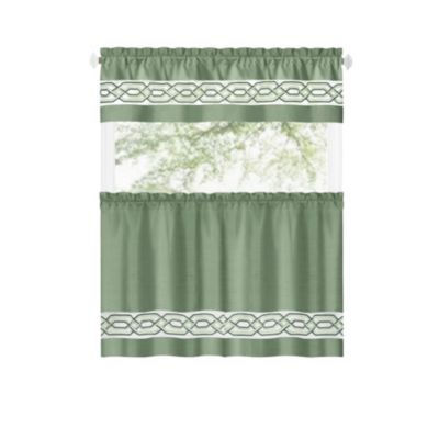 Pacifico Complete 3 Piece Rod Pocket Embroidered Tier & Valance Kitchen Curtain Set