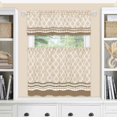 Chevron Sunflower Complete Cottage Kitchen Curtain Tier & Valance Set