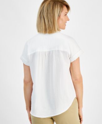 Petite Cotton Gauze Camp Shirt, Created for Macy's