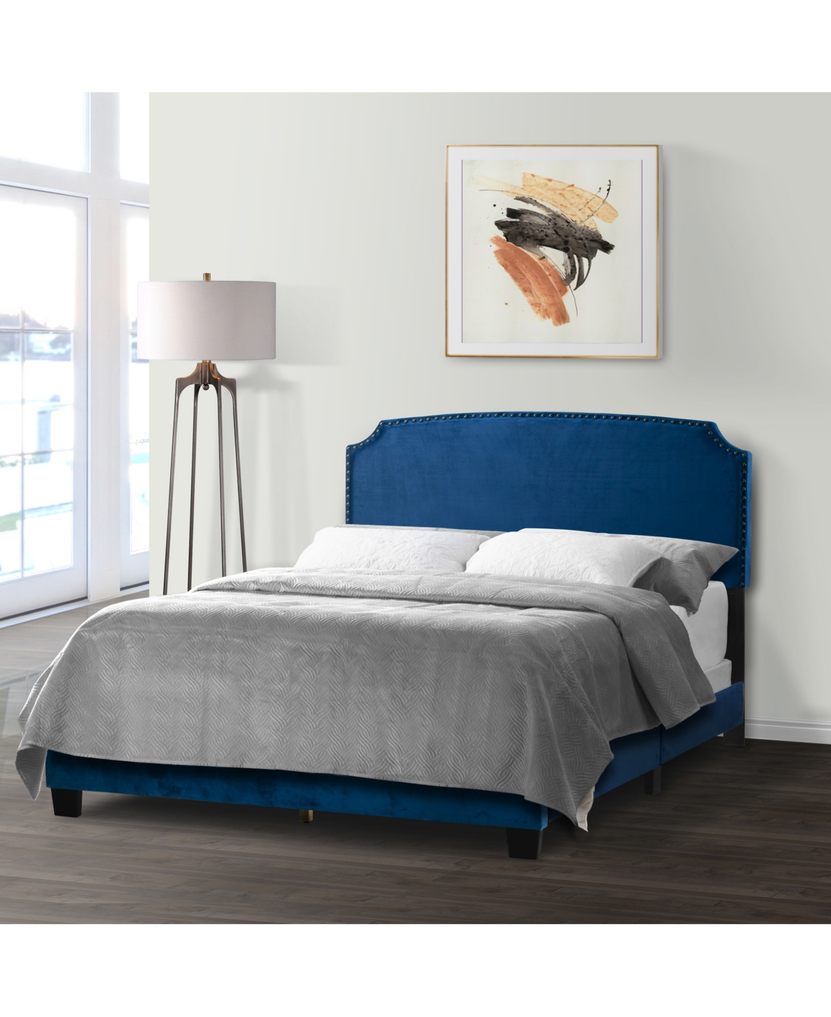 Glamour Home 48.25" Arezo Fabric, Rubberwood Queen Bed In Navy