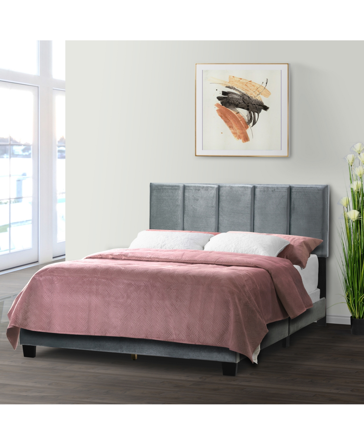 Glamour Home 46.5" Arty Polyester, Rubberwood Twin Bed In Grey