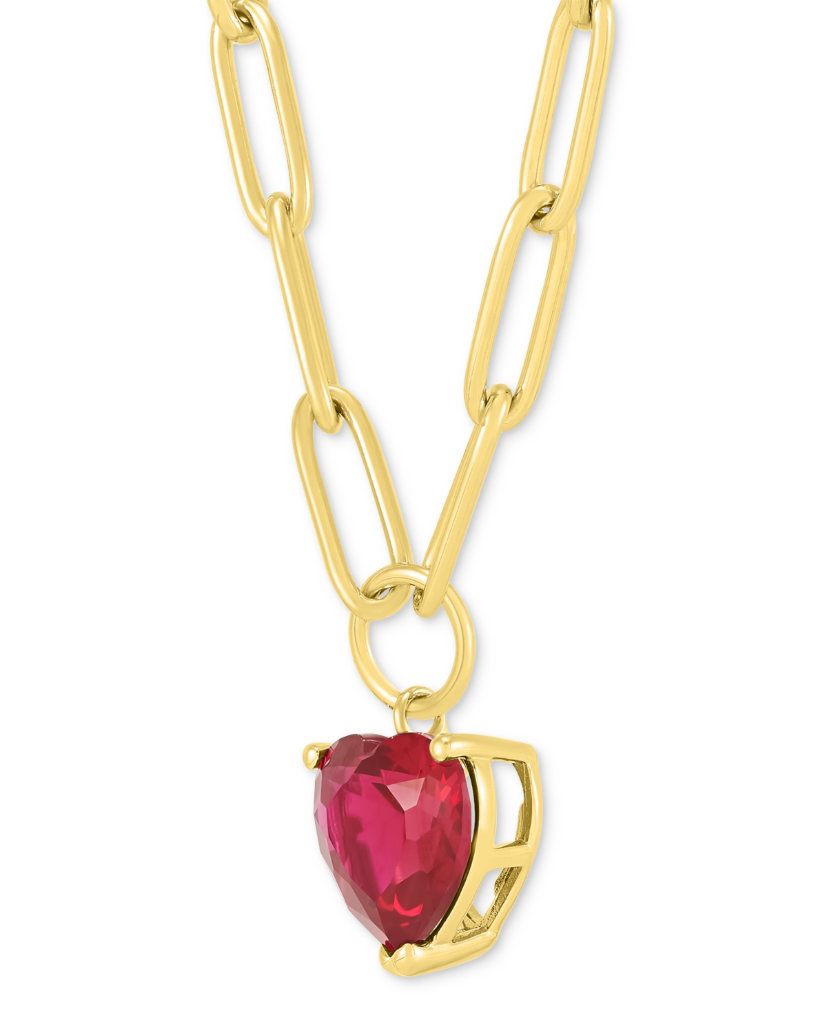 Macy's Lab-grown Ruby Heart Solitaire Paperclip Link Pendant Necklace (4-1/6 Ct. T.w.) In 14k Gold-plated S In Ruby