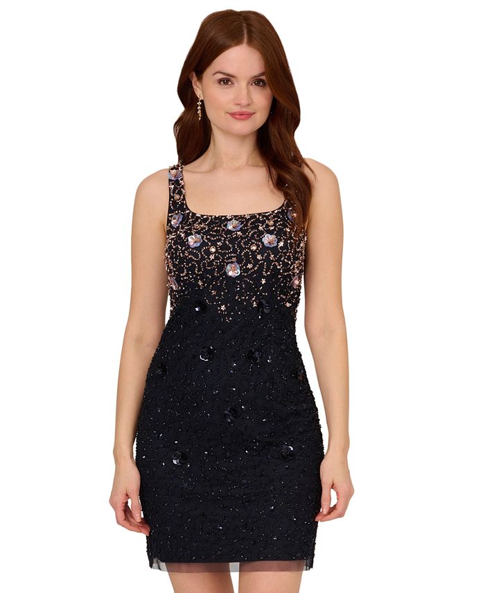 Adrianna Papell Women's Embellished Square-Neck Sheath Dress - Macy's