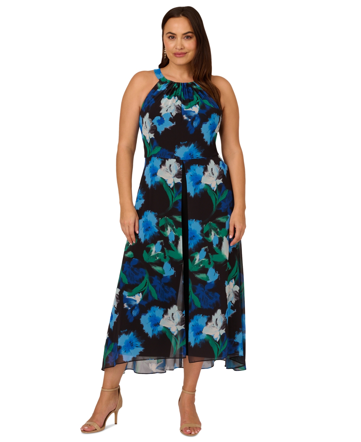 Plus Size Floral-Print Halter Jumpsuit - Black Multi