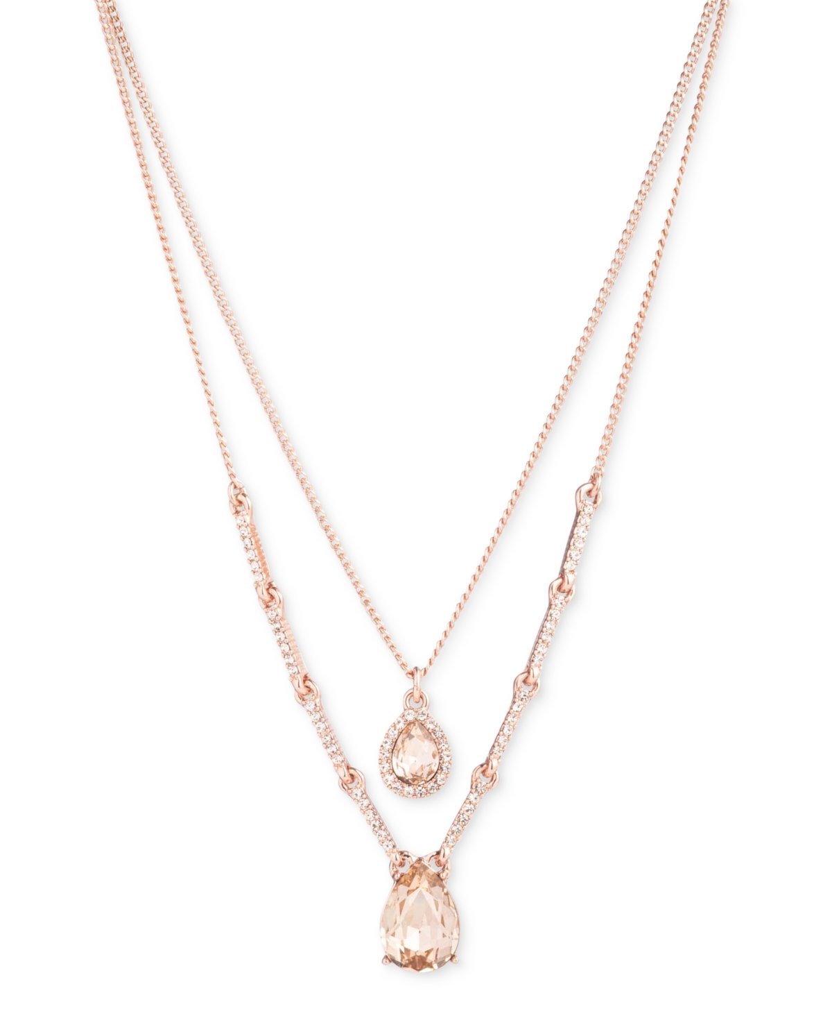 Givenchy Multi Stone Two Row Pendant Necklace, 16" + 3" Extender In Pink