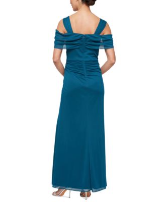 Women's Embellished Draped Cold Shoulder Gown