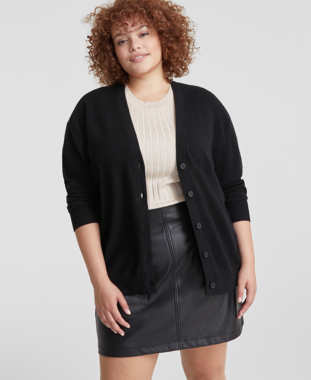 Charter Club Plus Size 100% Cashmere Button Front Cardigan, Created For Macy's In Classic Black