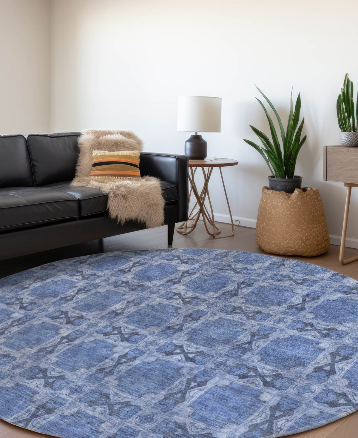 Addison Chantille Machine Washable Acn564 8'x8' Round Area Rug In Denim