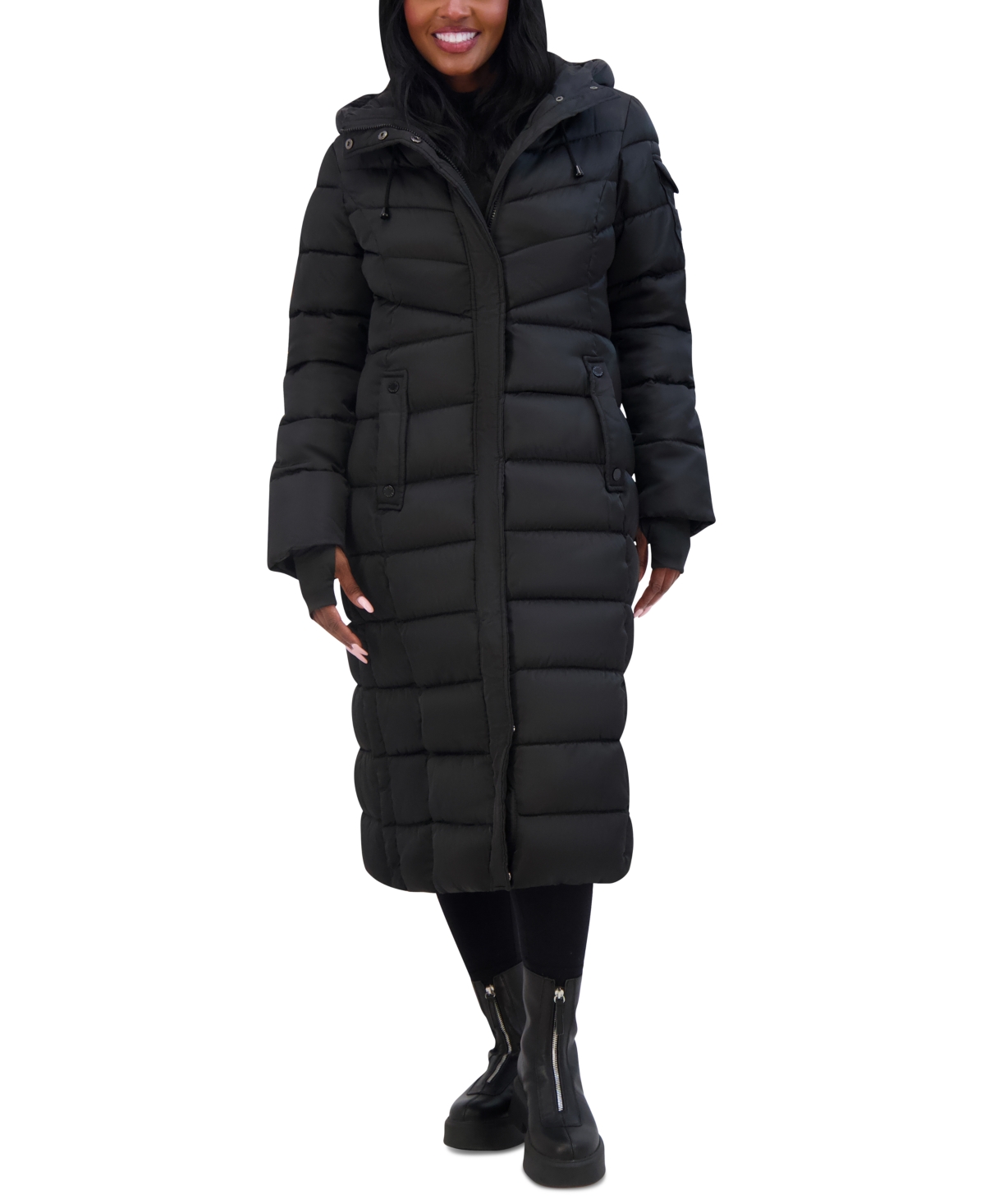 Steve Madden Womens Fleece Lined Quilted Puffer Jacket In Black