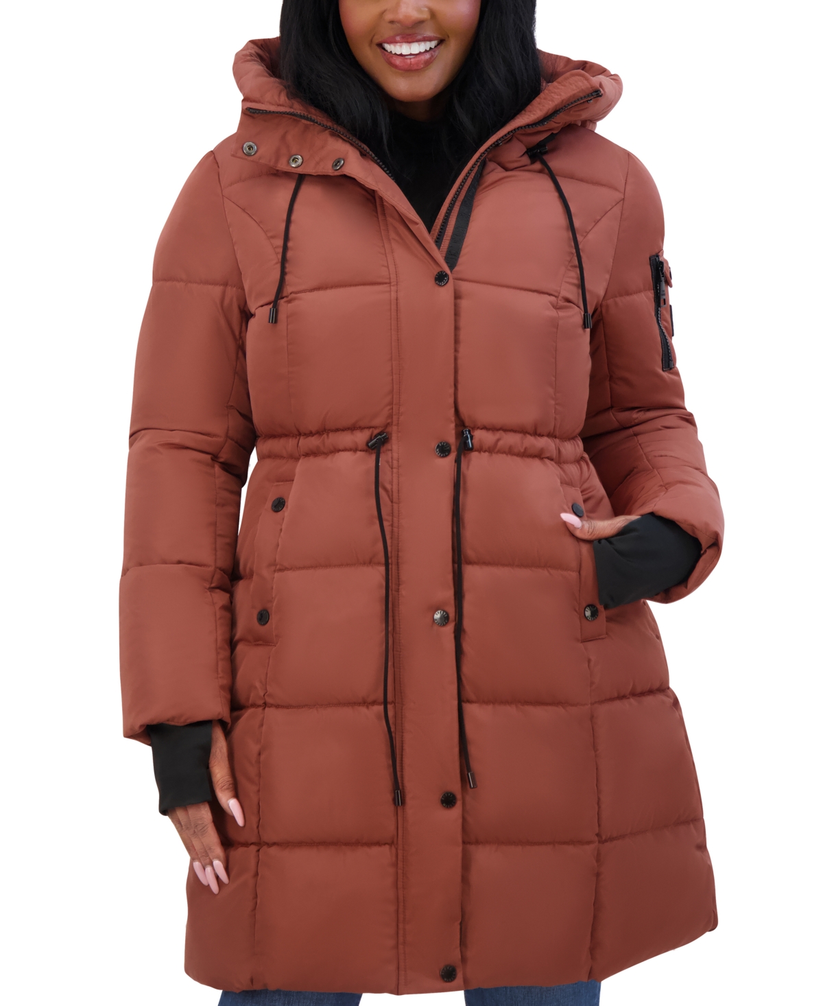 Steve Madden Plus Size Hooded Drawstring waist Puffer Coat Created For Macy s In Terracota ModeSens