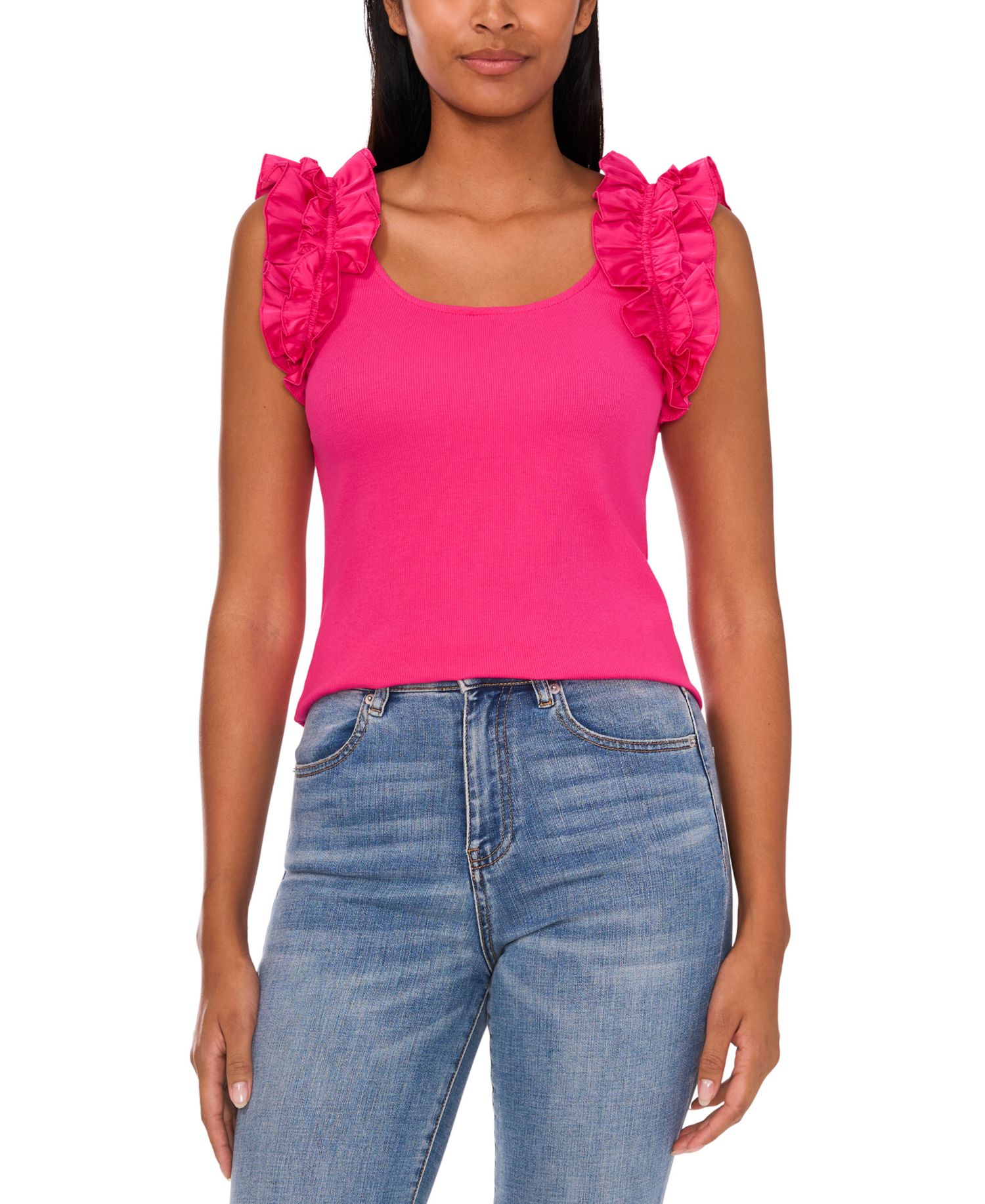 Women's Ruffle Sleeveless Rib Knit Tank Top