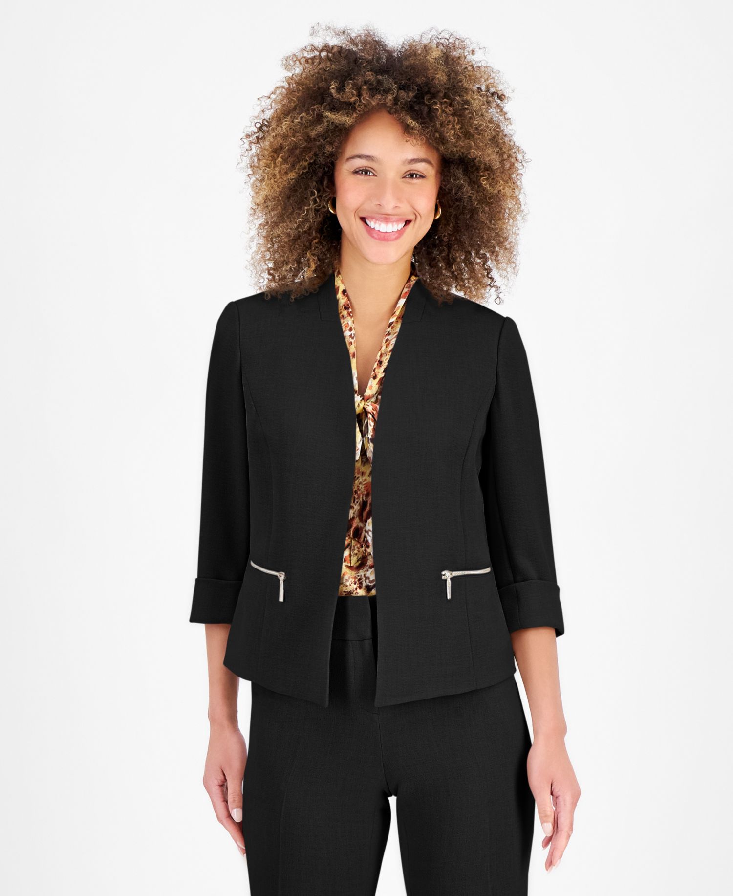 Women's Stretch Crepe Collarless ¾-Sleeve Blazer , Regular & Petite