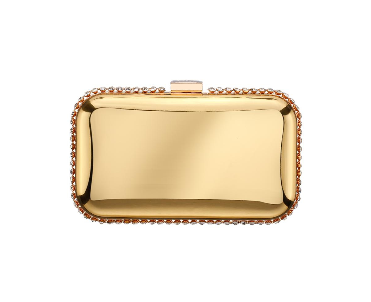 Shop Nina Metallic Minaudiere With Cystal Adorned Edge In Gold