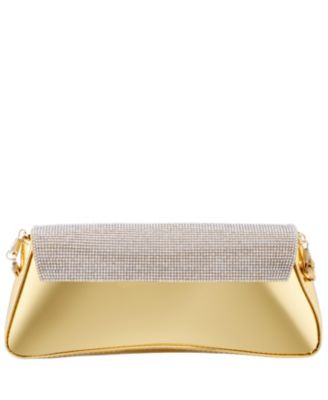 Crystal Flap Mirror Metallic Patent Clutch Bag