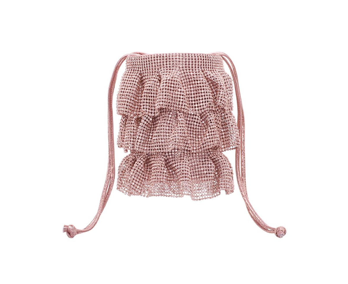 Shop Nina 4 Tired Crystal Mesh Pouch Bag In Rose Gold
