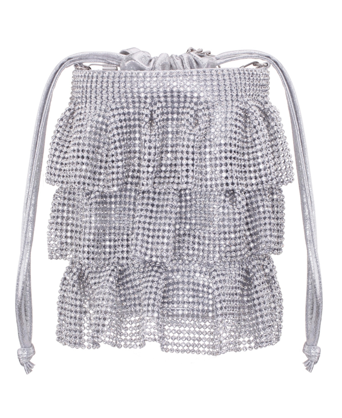 Nina 4 Tired Crystal Mesh Pouch Bag In Silver