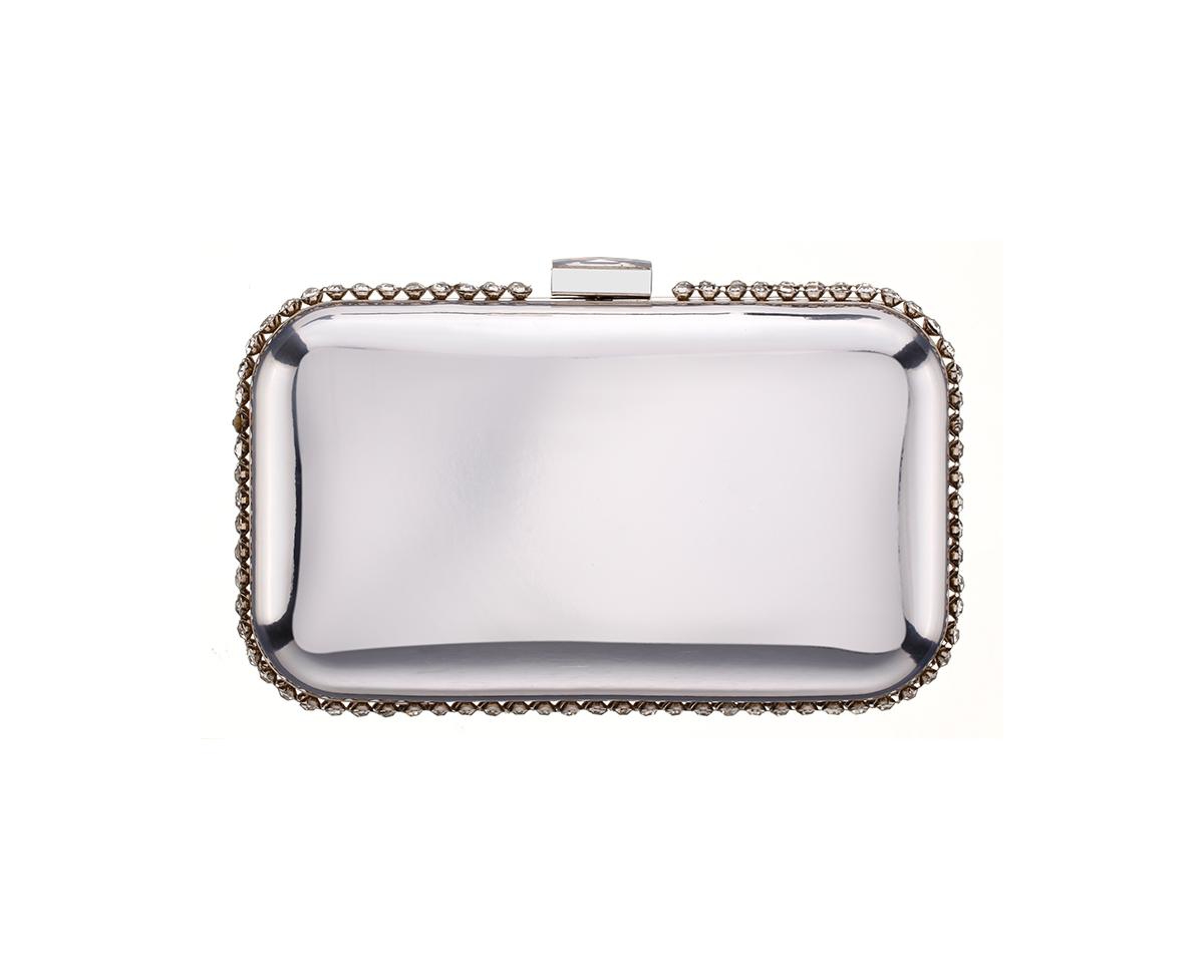 Metallic minaudiere with cystal adorned edge - Orchid