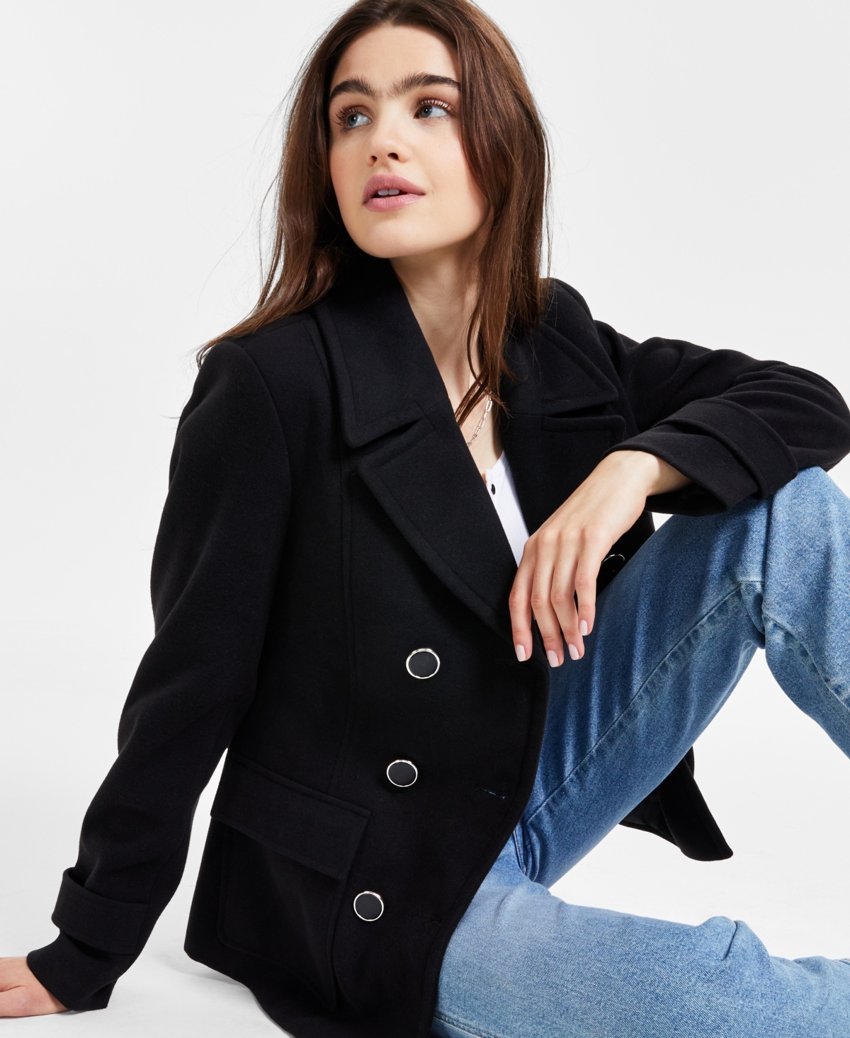 Maralyn & Me Juniors' Double-Breasted Long-Sleeve Peacoat, Created for Macy's