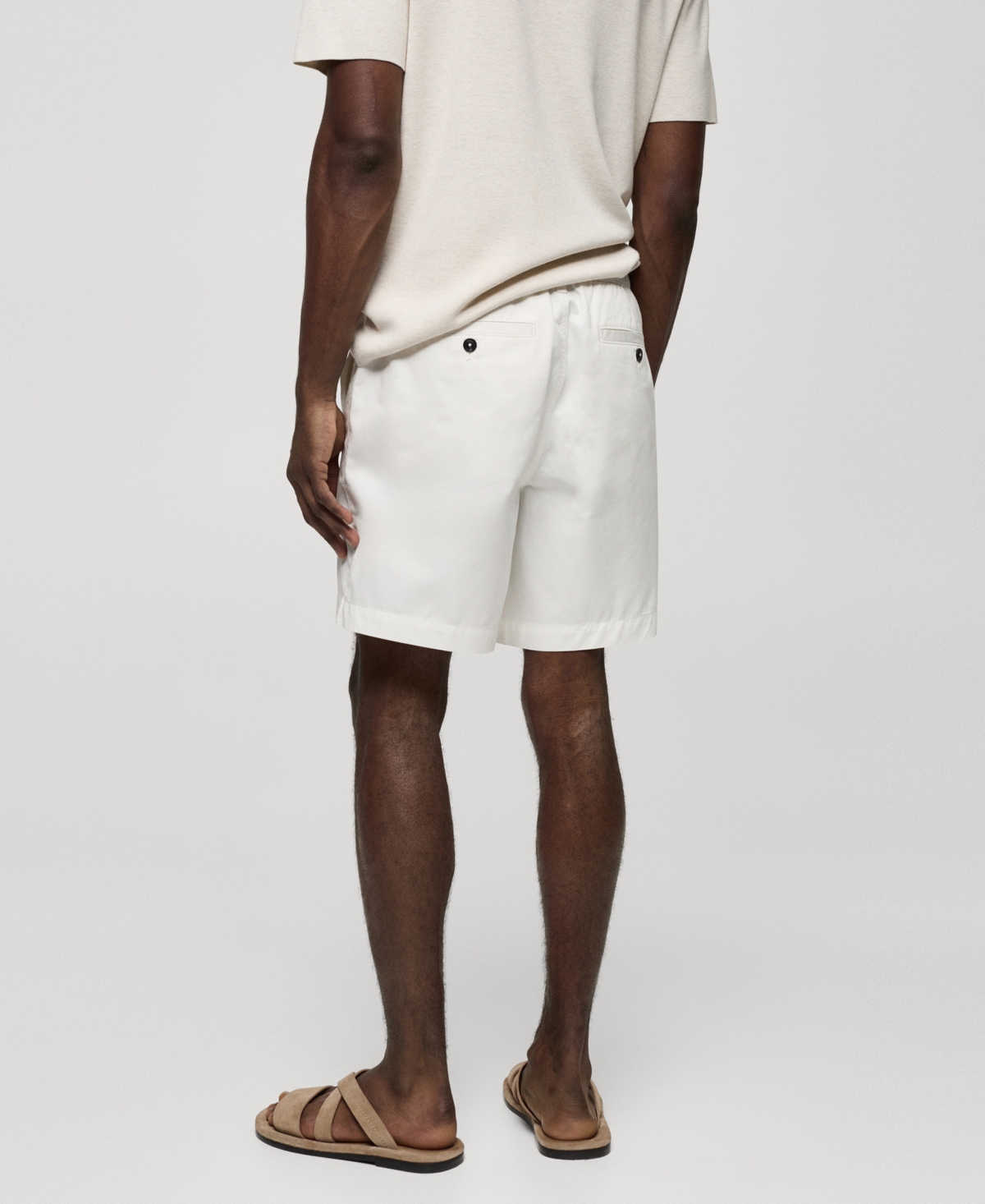 Shop Mango Men's 100% Cotton Drawstring Bermuda Shorts In Beige