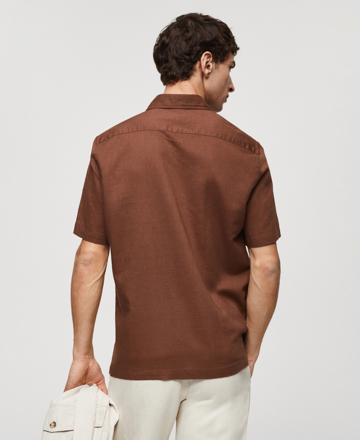 Shop Mango Men's Regular-fit Linen Short-sleeved Shirt In Brown