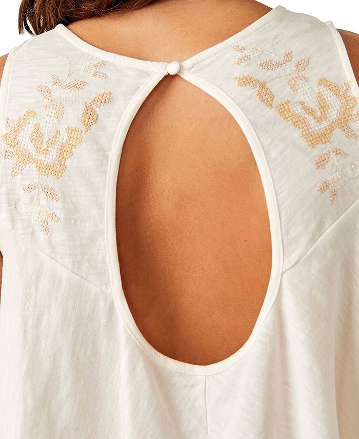 Free People Women's Temecula Embroidered Cotton Top White Size Medium