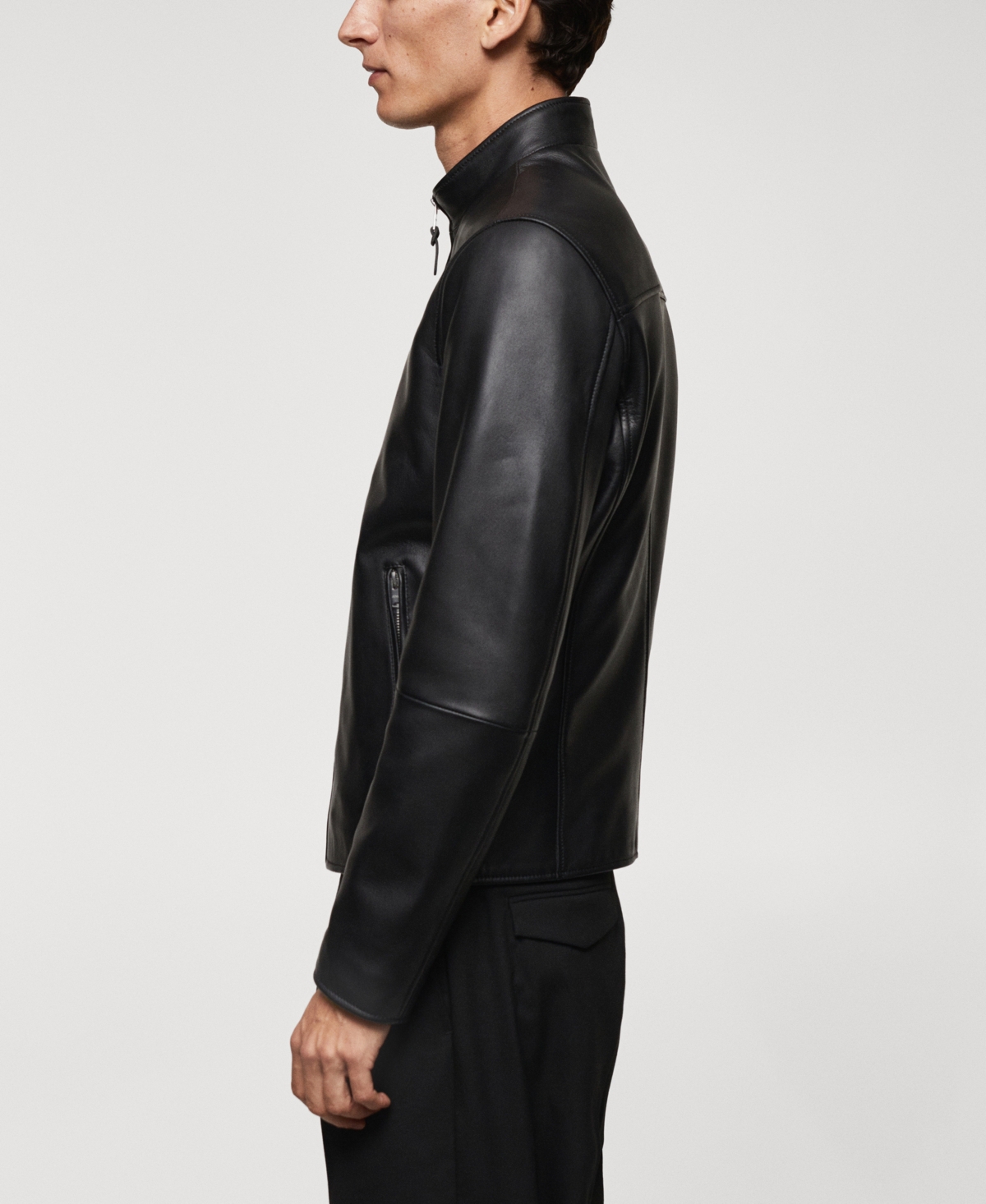 Mango Men's Zip-Detail Leather Biker Jacket
