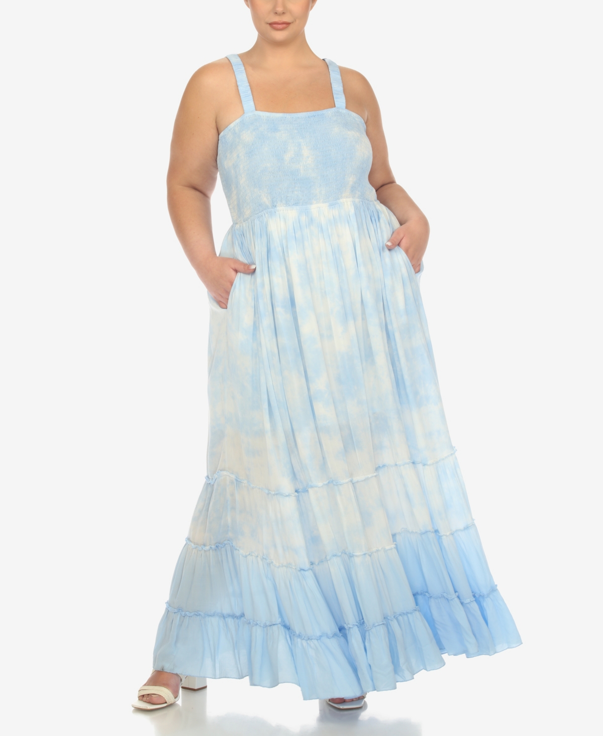 White Mark Plus Size Smocked Ruffle Maxi Dress In Blue