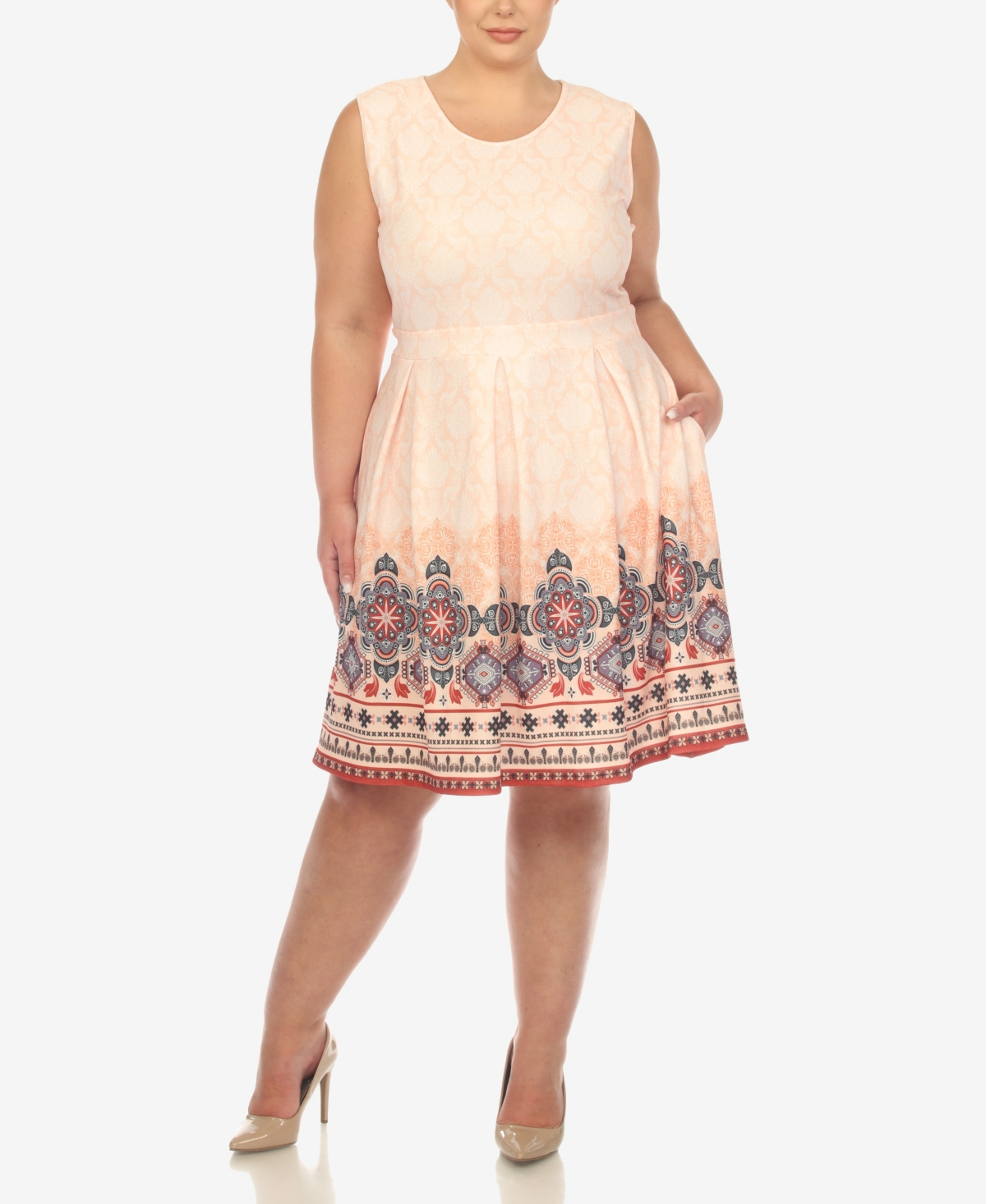 Plus Size Fit and Flare Knee Length Dress - Orange
