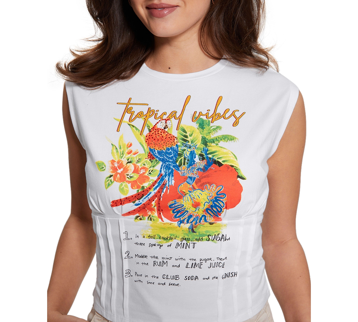 Guess Women's Tropical Vibes Corset T-Shirt