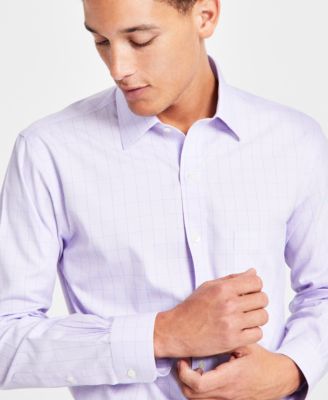 Men’s Regular Fit Non-Iron Spread Collar Check Pinpoint Dress Shirt