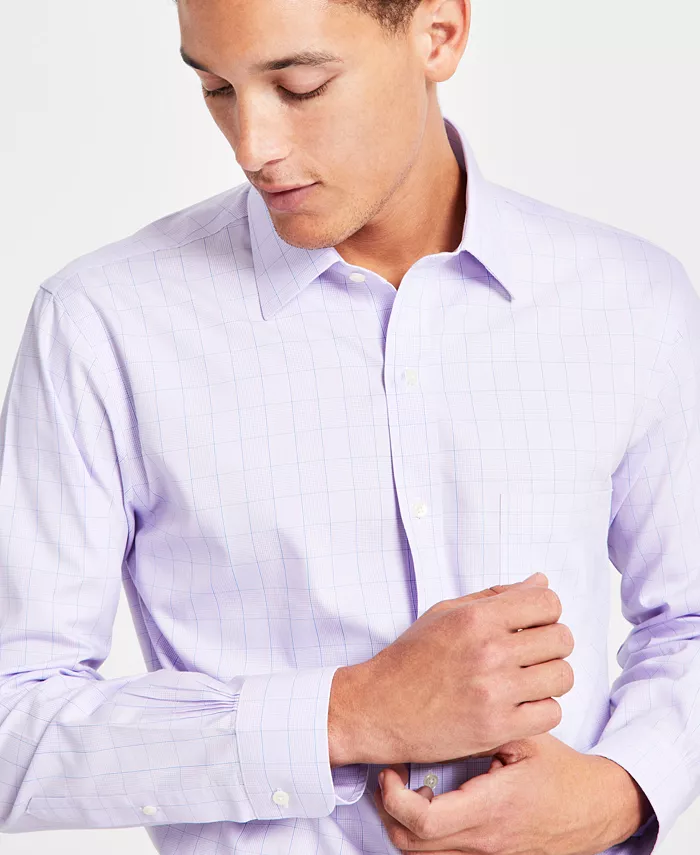 Men’s Regular Fit Non-Iron Spread Collar Check Pinpoint Dress Shirt - thumbnail 3