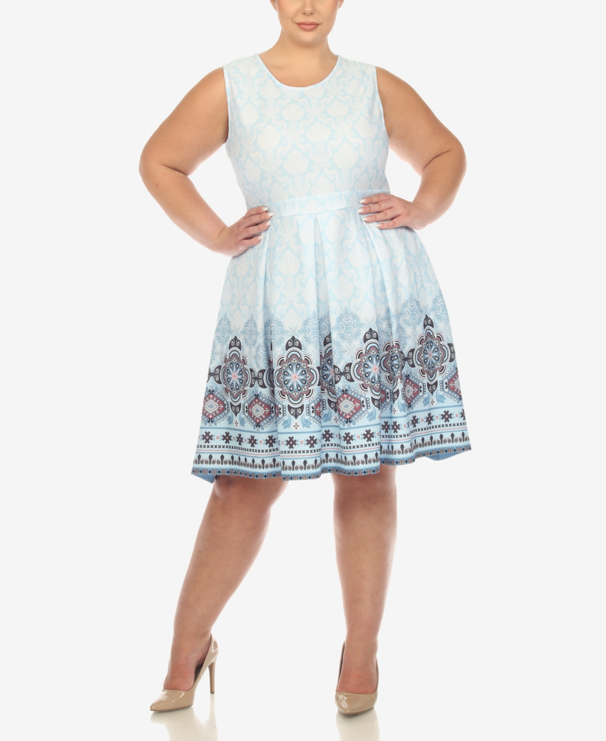 White Mark Plus Size Fit And Flare Knee Length Dress In Blue