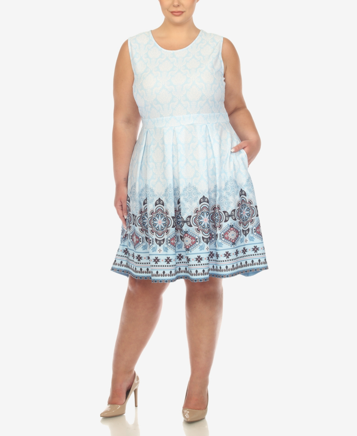 White Mark Plus Size Fit And Flare Knee Length Dress In Blue
