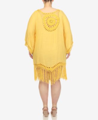 Plus Size Crocheted Fringed Trim Cover Up Dress