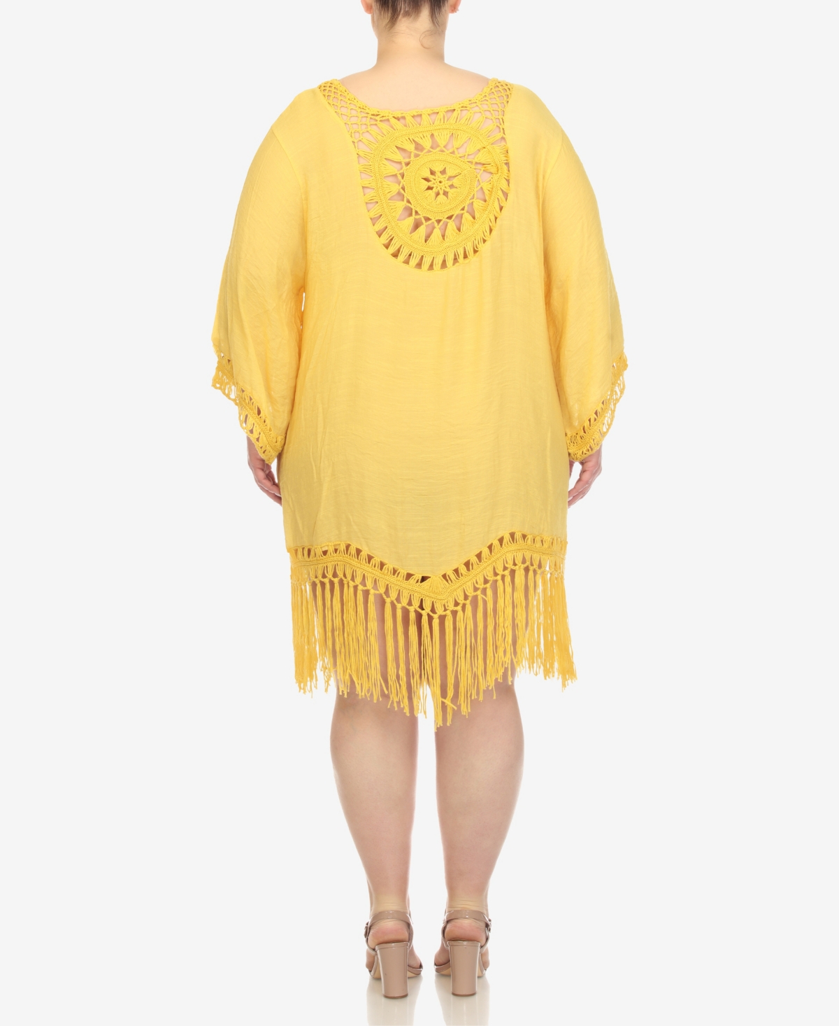 White Mark Plus Size Crocheted Fringed Trim Cover Up Dress