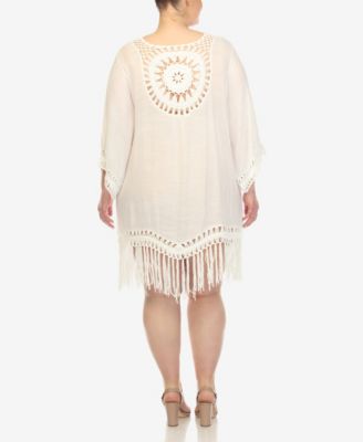 Plus Size Crocheted Fringed Trim Cover Up Dress