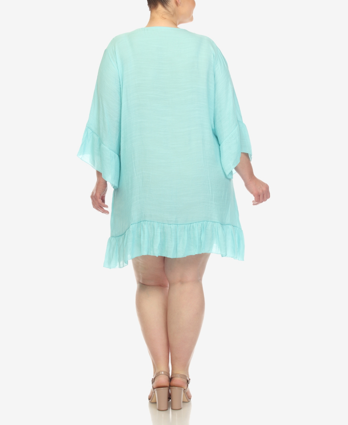 White Mark Plus Size Sheer Embroidered Knee Length Cover Up Dress